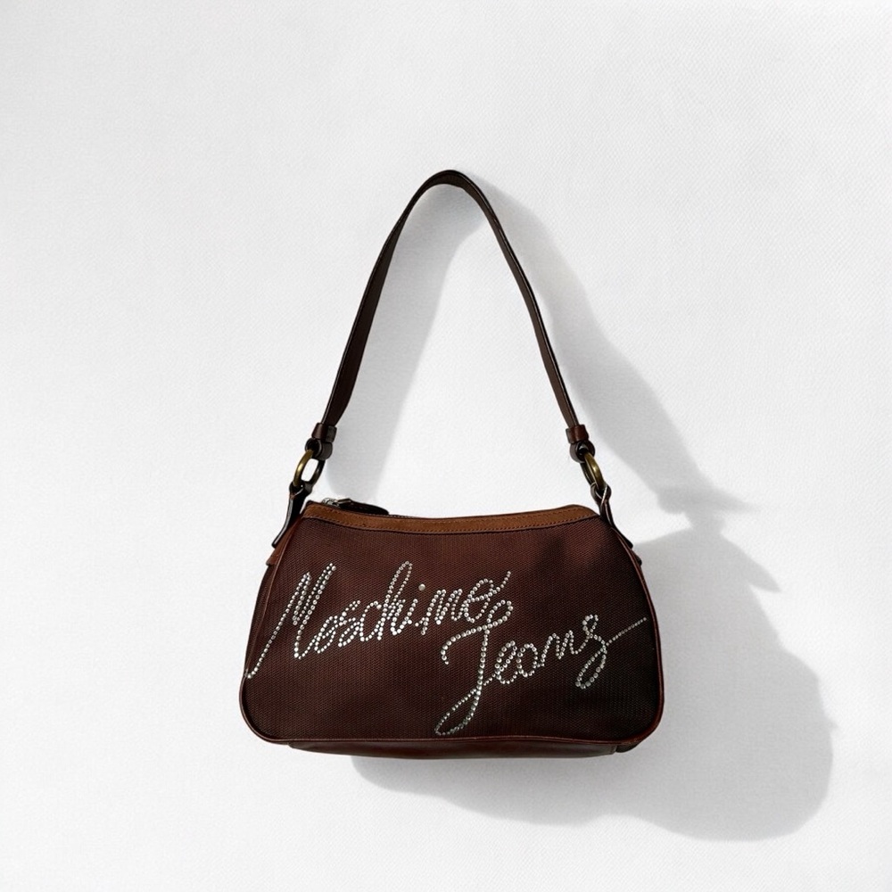 Vintage Y2K Rare Moschino Jeans Brown Bedazzled Shoulder Bag